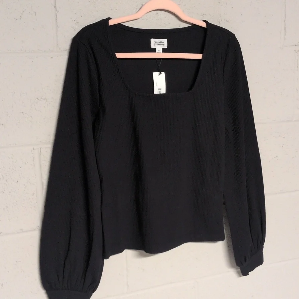 The Drop Lucyswhims Women's Ribbed Square Neck Balloon Long Sleeve Lucy Top NWT - Picture 6 of 13